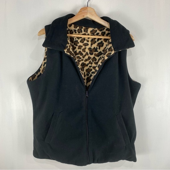 Effeci Woman Reversible Leopard Animal Print Fleece Zip Up Vest Jacket Size 1X - Picture 3 of 6